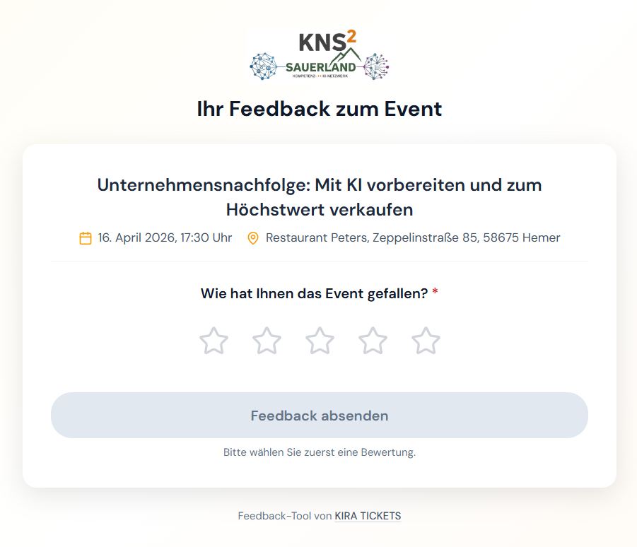 Screenshot des Feedback-Formulars von KIRA TICKETS